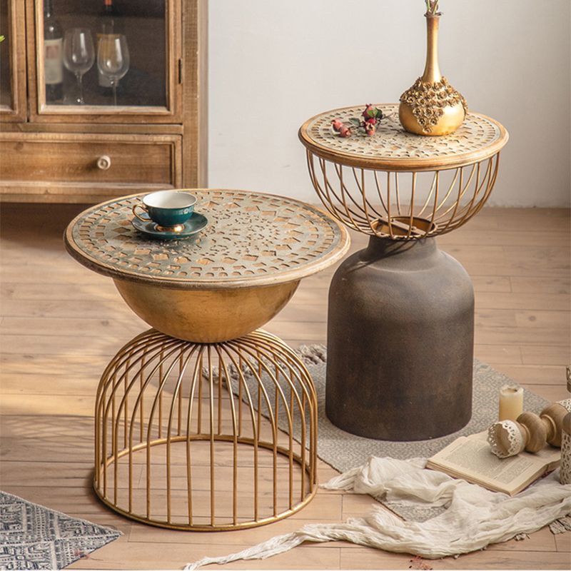 Antique Brass/Black End Table French Country Round Wood Side Table