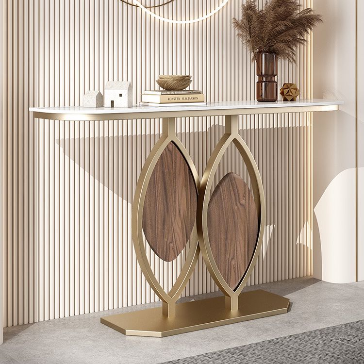 31.5" Tall Stone Glam Console Table Half Moon Accent Table with 1 Shelf