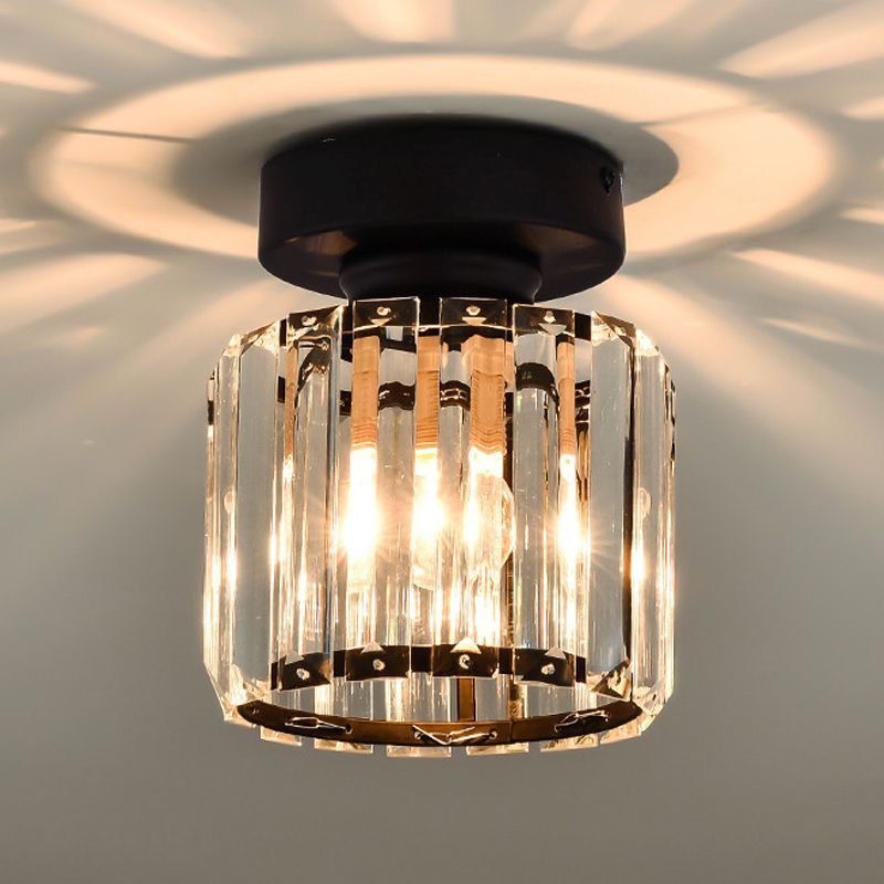 Lámpara de techo empotrada geométrica contemporánea, cristal de triple prisma, iluminación empotrada para pasillo de 1 luz en negro
