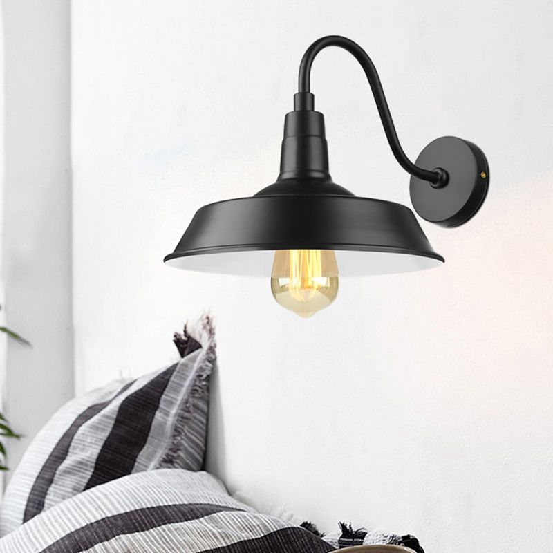 Black/White Barn Wall Sconce Lighting Industrial 1 Light Dining Room Wall Mount Light with Gooseneck Arm, 10"/14" Width