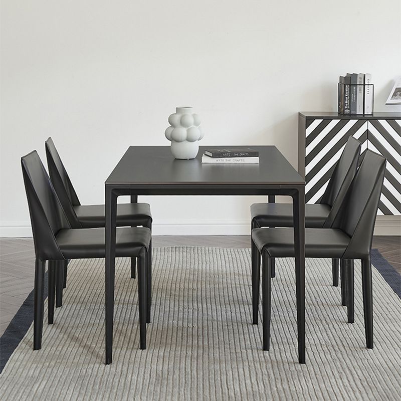 Black Dining Table Set with Solid Back Chairs 1/4/5 Pieces Metal Dinette Set