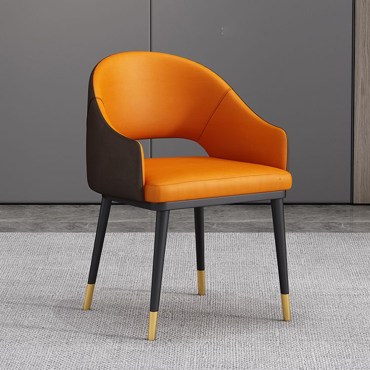 Glam Upholstered Arm Chair Faux Leather Open Back Dining Arm Chair for Home