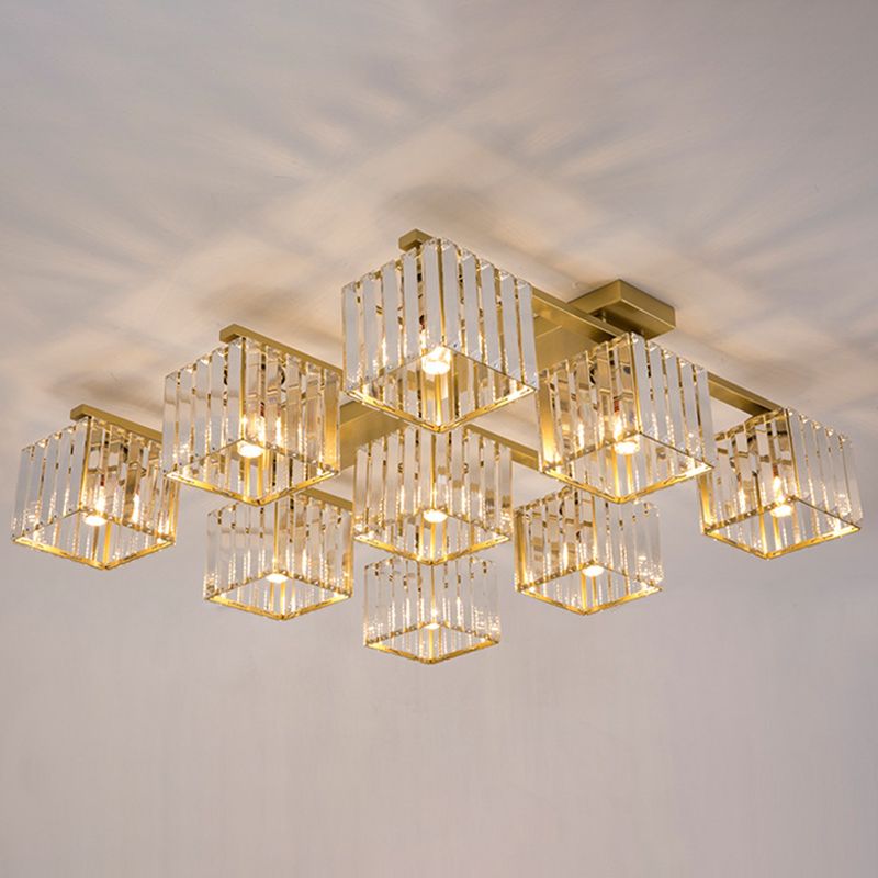 Artistic Square Flush Light Tri-Prism Crystal Living Room Flush Ceiling Light Fixture