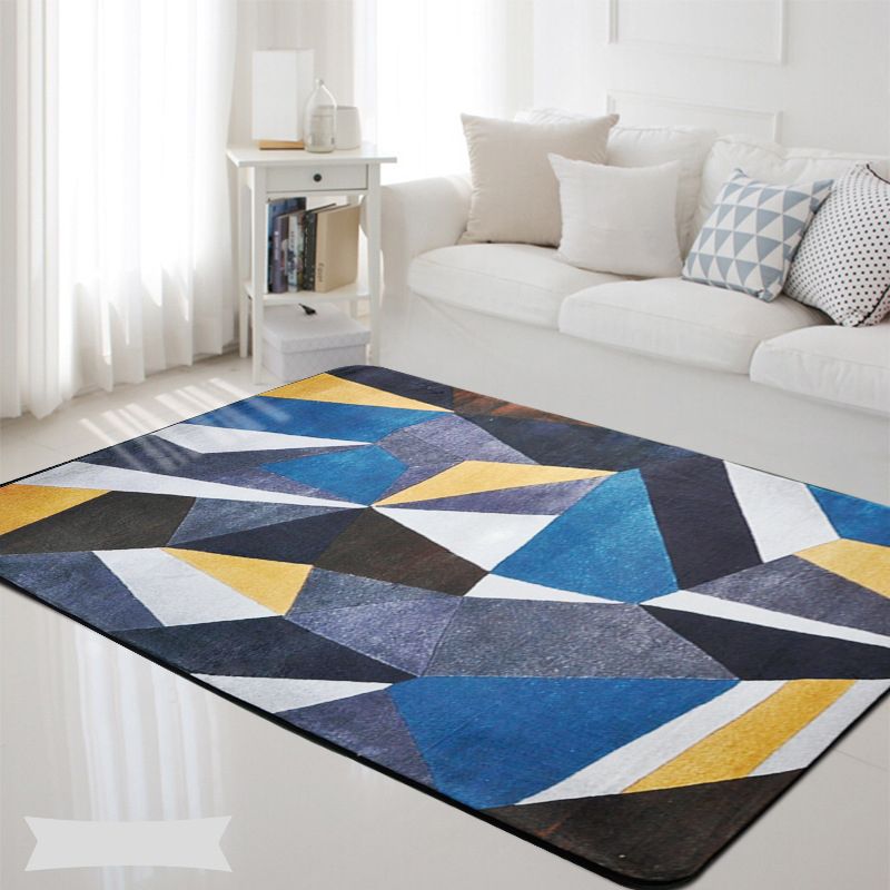 Fancy Multicolor Geometric Rug Synthetics Scandinavian Rug Non-Slip Backing Pet Friendly Stain Resistant Area Rug for Home Decor