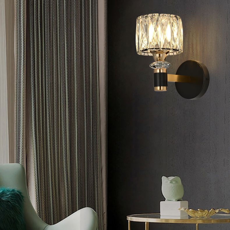 1 Lichtzylindrische Wandleuchte Leuchte Moderne Stil Schwarzer Kristallwandhalterung Beleuchtung