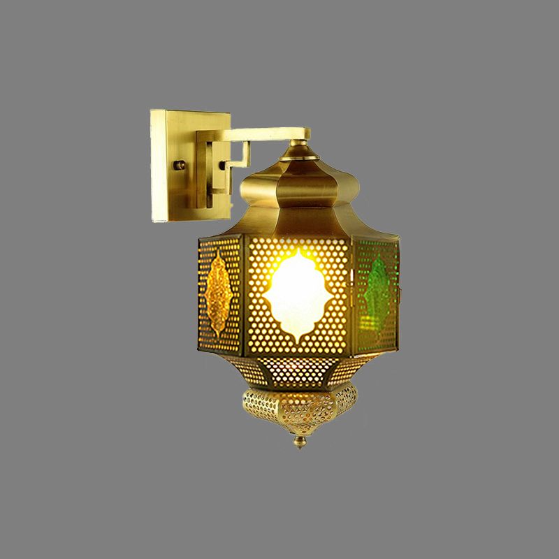Arab Lantern Sconce Lighting 1 Head Metallic Wall Mount Lamp in Brass for Hallway