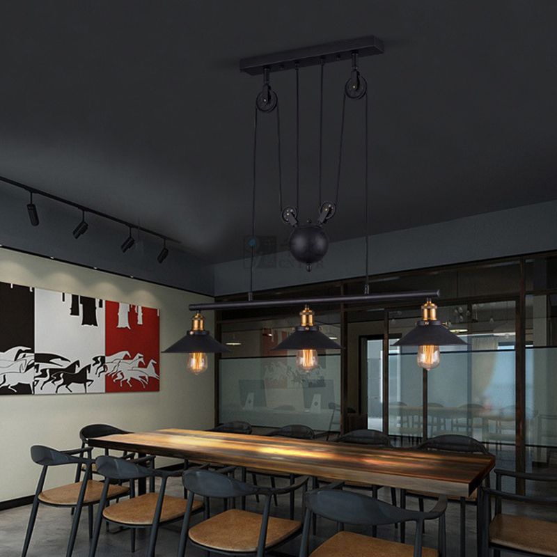 Metal 3 luces de la isla Polea de iluminación colgante colgante lineal vintage para comedor