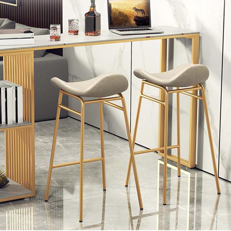Faux Leather Bar Stools Glam Iron Backless Bar Stool with Footrest
