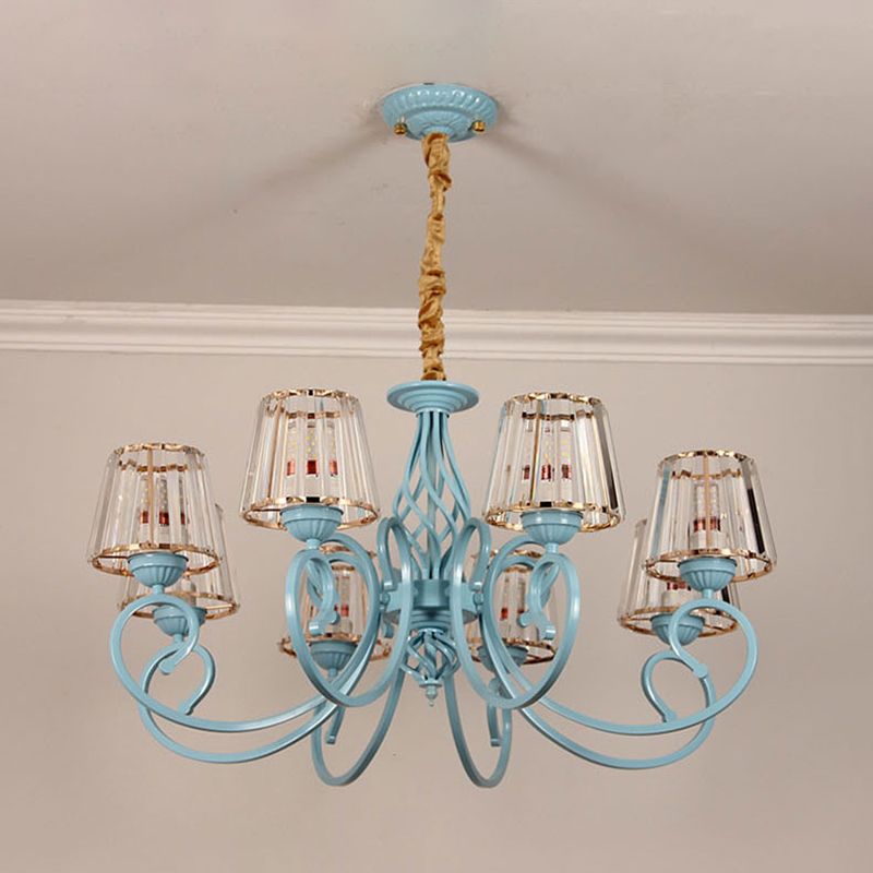 Blue Tapered Chandelier Pendant Light Modern Style Clear Crystal Multi Lights Pendant Lamp