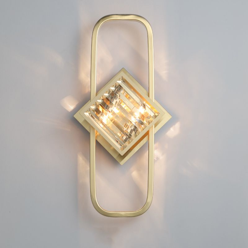 Electroplated Gold Crystal Wall Mount Lamp Postmodern Style Metal Geometric Lines Sconce Light for Dining Room