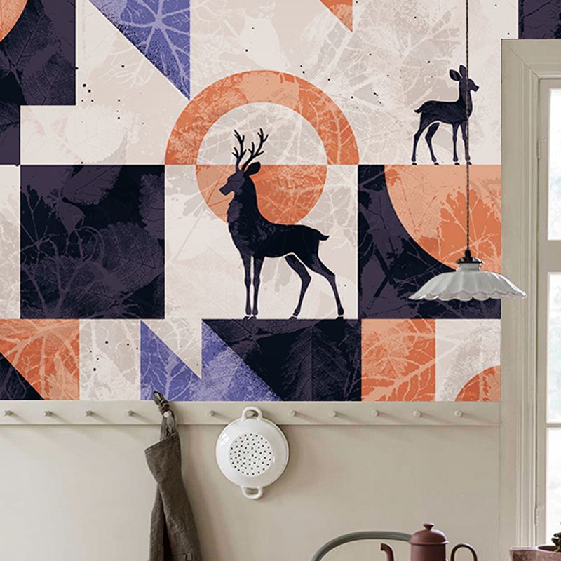 Decorative Deer and Geometries Mural Non-Woven Fabric Minimalist Wall Art for Living Room