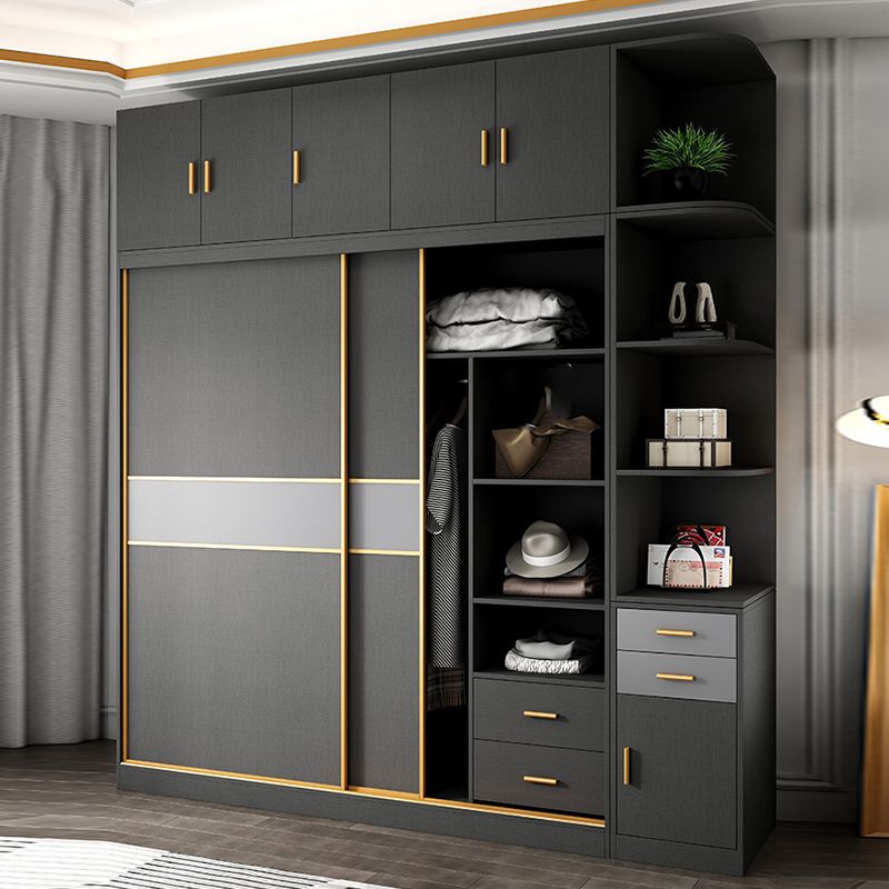 Grey Engineered Wood Wardrobe Cabinet Contemporary Wardrobe Armoire