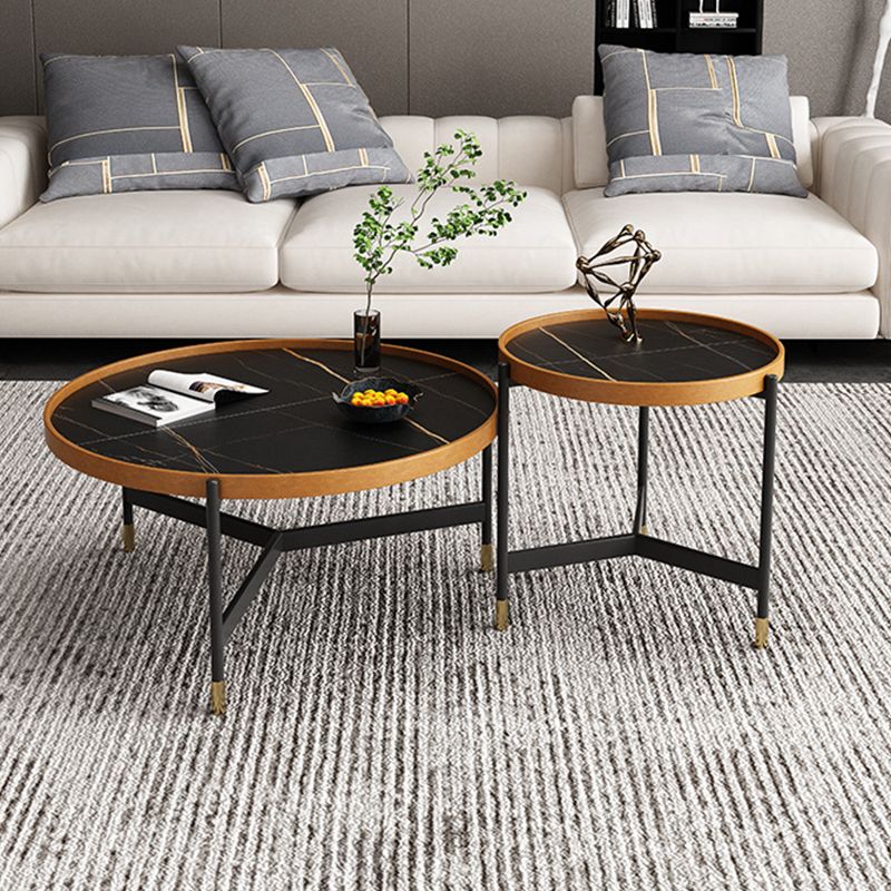 Modern Tray Top 3 Legs Coffee Table Slate and Steel Round Table