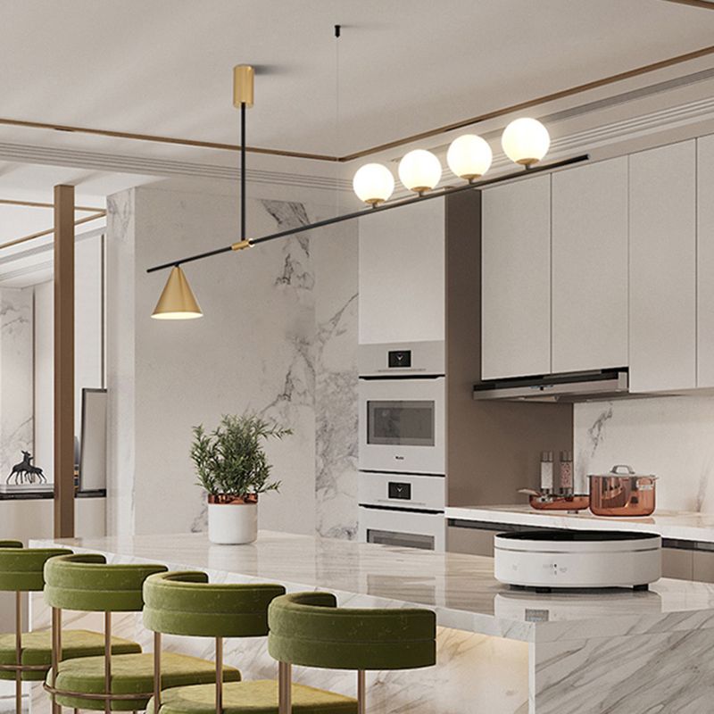 Metal Modern Ceiling Light Geometric Shape Island Light with Glass Shade for Living Room