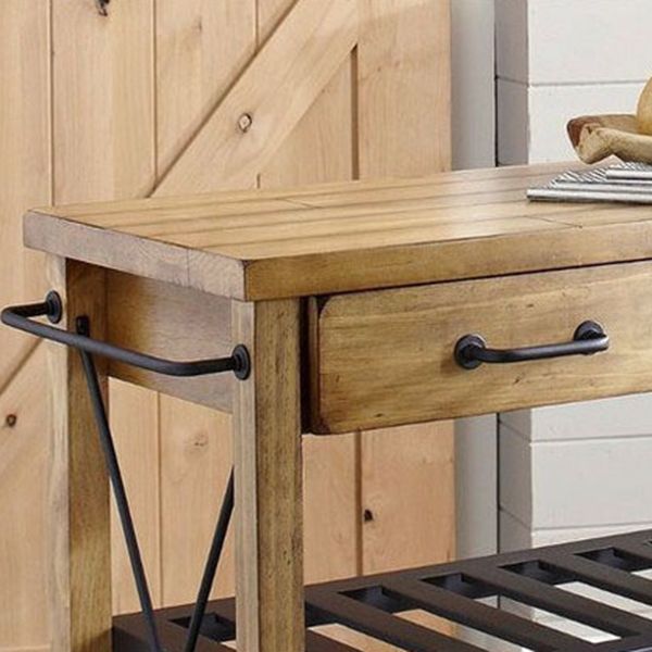 Traditional Rolling Kitchen Cart Wood Rectangular Kitchen Cart for Home Use