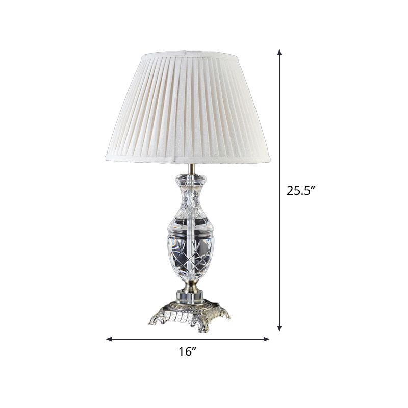 Tissu lampe de bureau ombrée moderne 1 tête gris claire avec bronze sculpté piédestal métallique