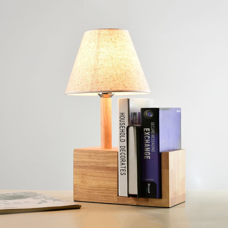Table de tissu d'ombrage d'empire moderne 1 lampe de chevet de bulbe avec conception de la bibliothèque en beige