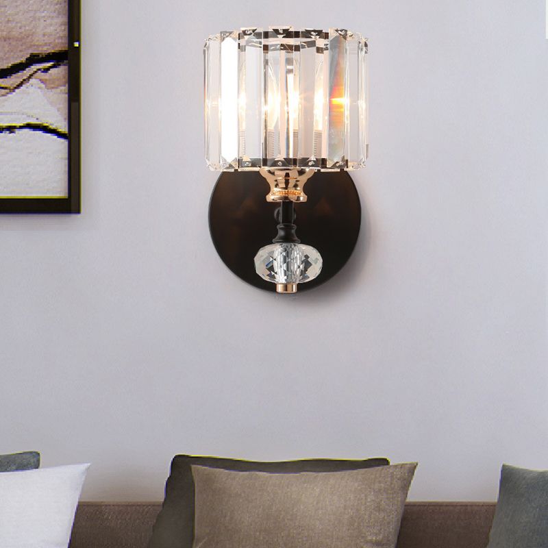 Crystal Drum Wall Light Modern 1 Light Flush Monte Wall Sconce in nero per soggiorno