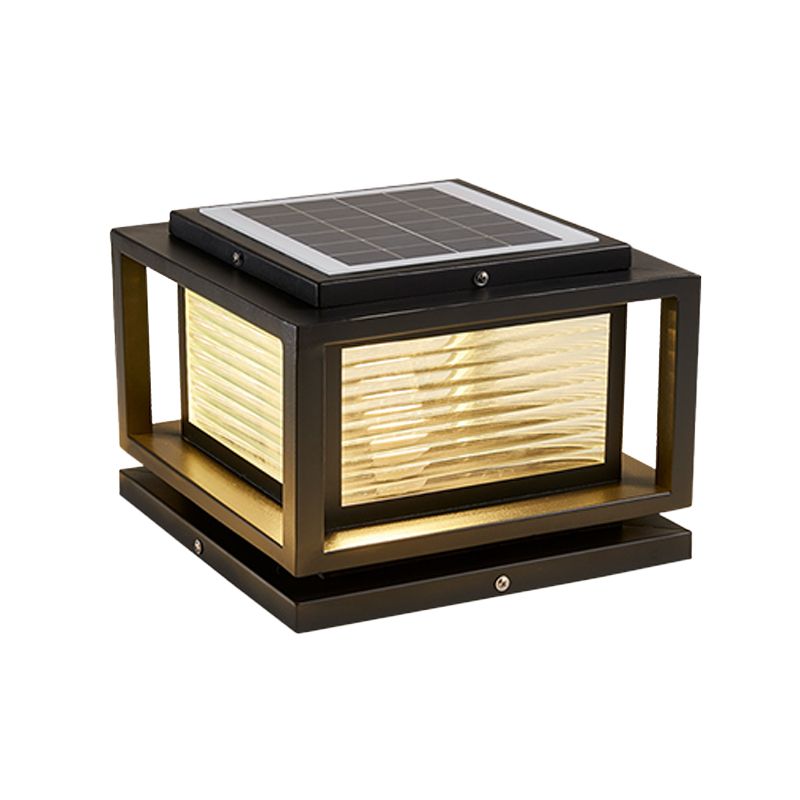 Metal Square Shape Outdoor Light Modern Style 1-Light Solar Pillar Lights in Black