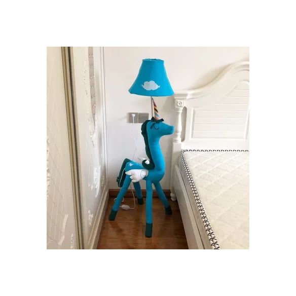 Kinder Schlafzimmer Einhornbodenleuchte mit Glocken Schatten Stoff 1 leichte Cartoon -Stehlampe