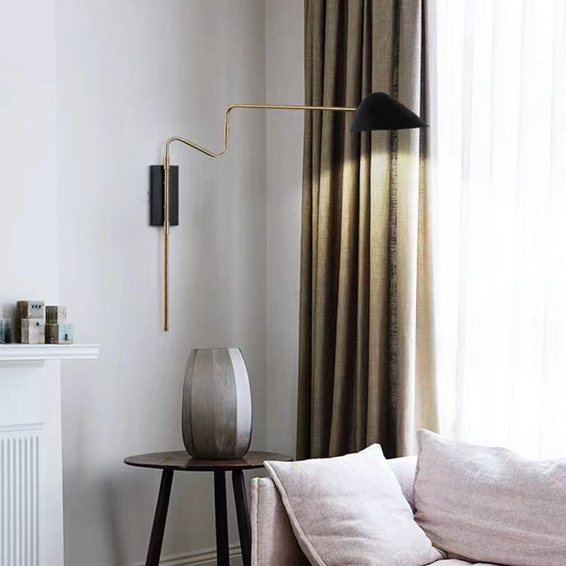 Modern Wall Sconce Geometric Shape Wall Light with Metal Shade for Bedroom in Black