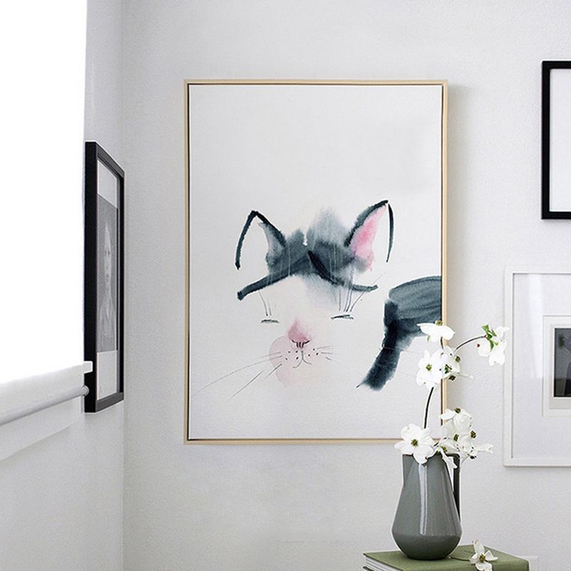 White Childrens Art Wall Decor Animal Painting Canvas Print for Dining Room, Texture