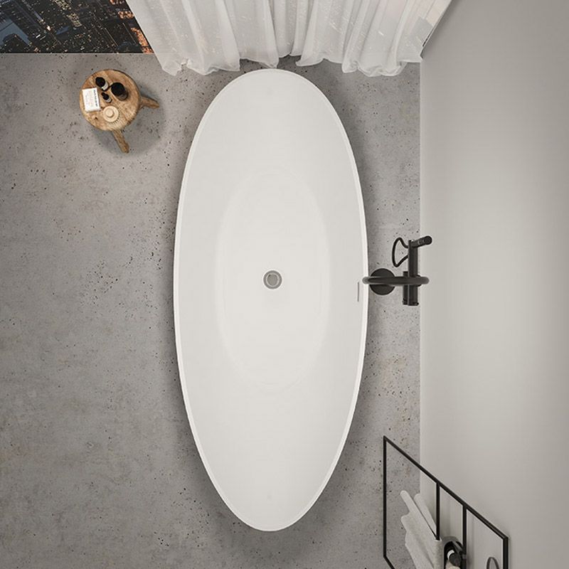 Contemporary White Acrylic Oval Bathtub Soaking Freestanding Tub