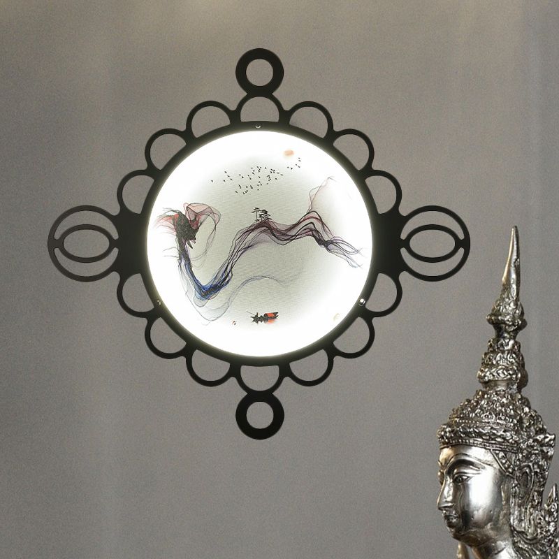 Peinture de montagne Metal Mural Lampe chinois LED BLACK LED MONT ÉCLAIR