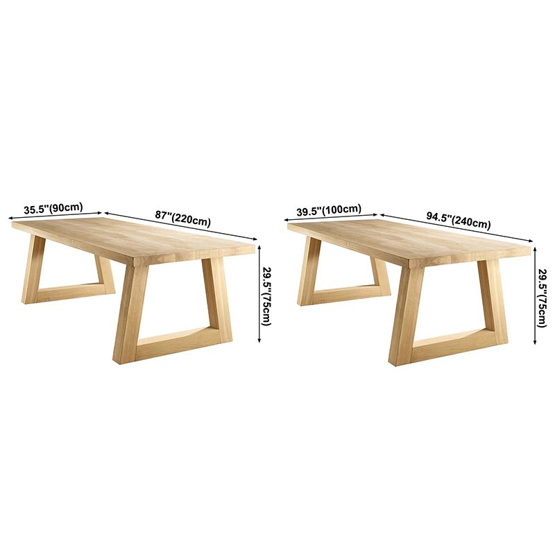 Rectangle Wood Dining Table Modern Pine Table in Nature with Double Pedestal