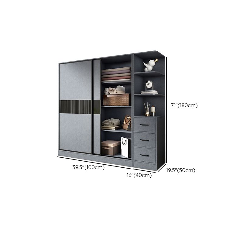 Modern Grey Wardrobe Cabinet Engineered Wood Wardrobe with Garment Rod