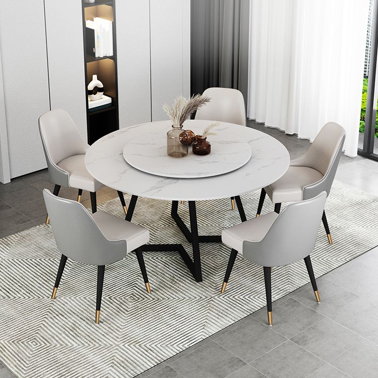 Mesa de comedor de piedra sinterizada Mesa de comedor moderna redonda con marco negro