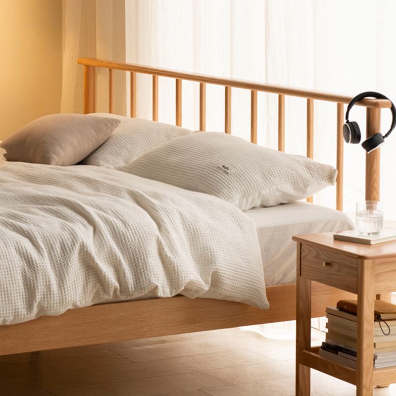 Scandinavian Solid Color Oak Mattress Included with Headboard Slat Bed