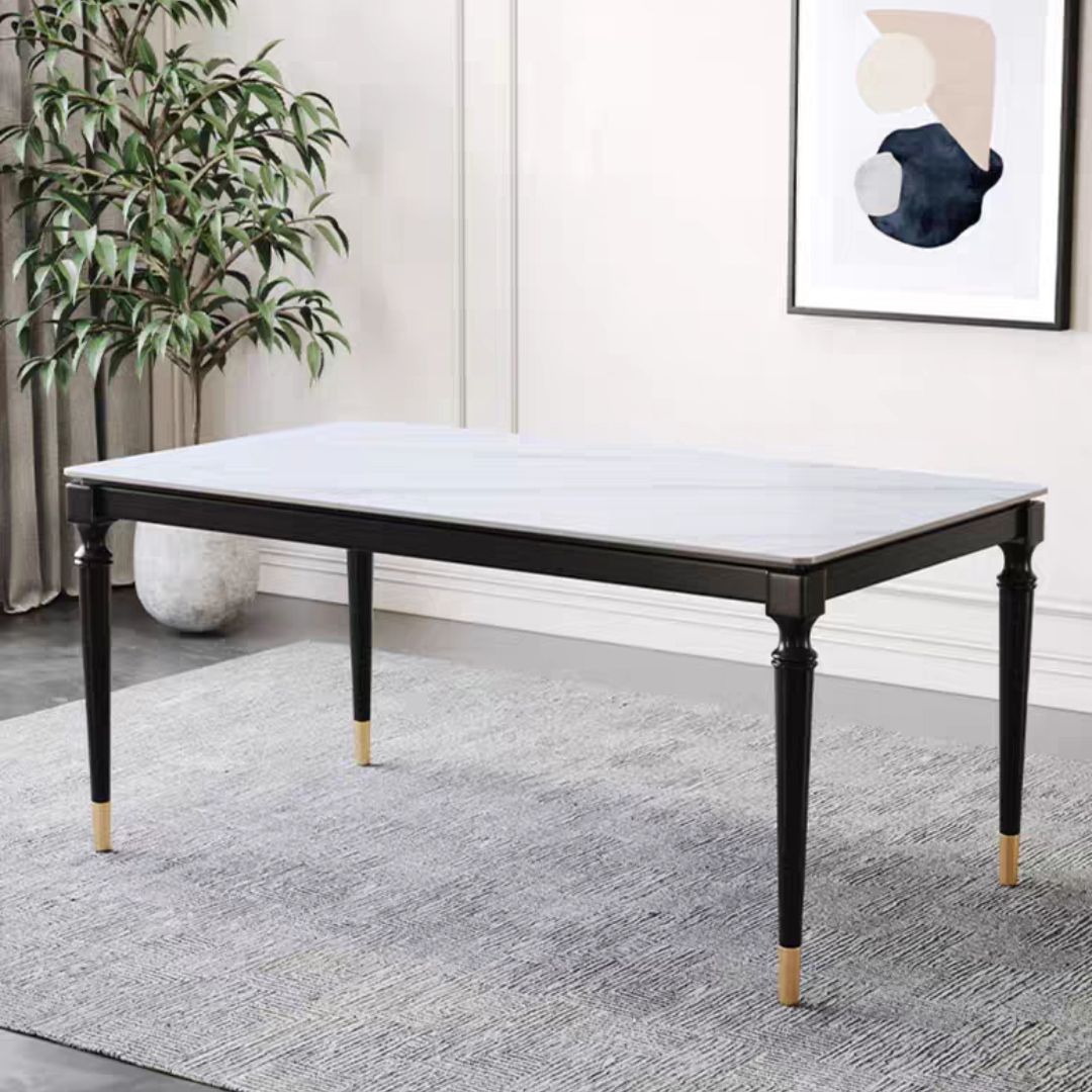 Solid Wood Mid-Century Modern Table White Sintered Stone Table with 4 Legs