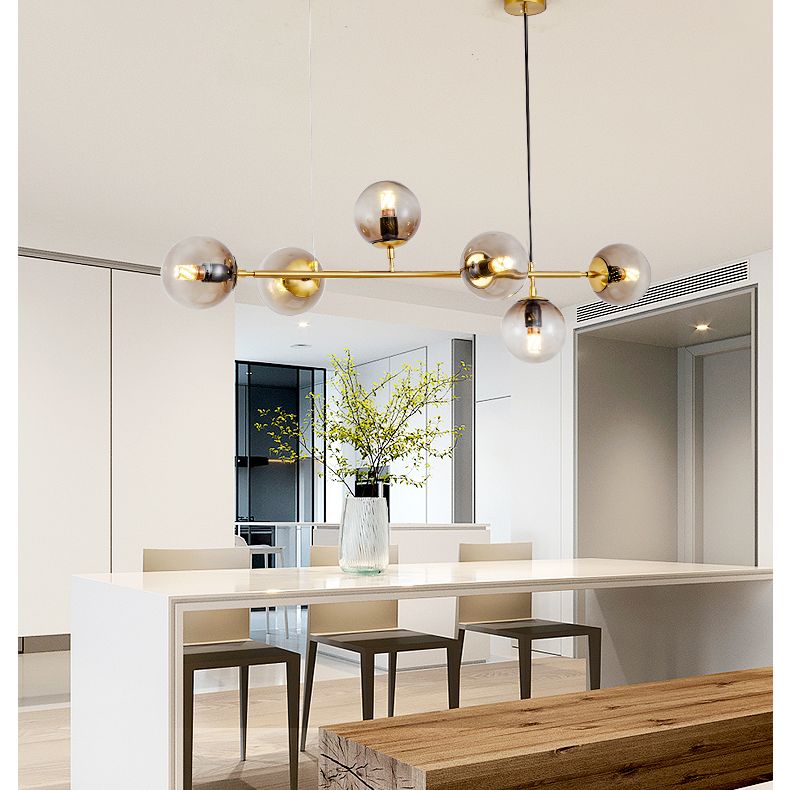 6 Luz de la isla colgante de la isla dorada moderna Luz de techo de la isla de vidrio esférico para mesa de comedor
