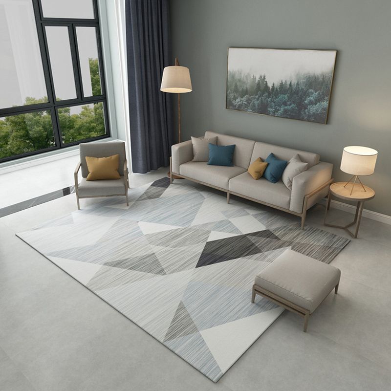 Simple Modern Rug Multi-Color Geometric Print Carpet Anti-Slip Backing Washable Indoor Rug for Living Room