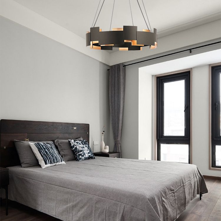 Living Room Chandelier Lighting Modern Black Hanging Ceiling Light with Circle Metal Shade