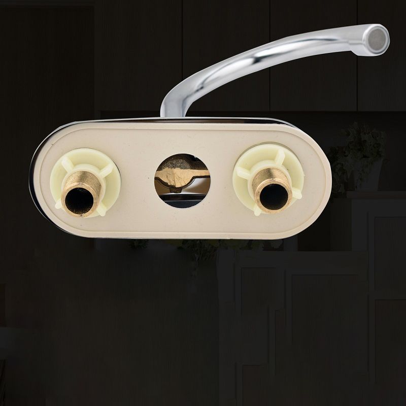 Modern Kitchen Sink Faucet Brass Double Knob Handle Gooseneck Bar Prep Kitchen Faucet