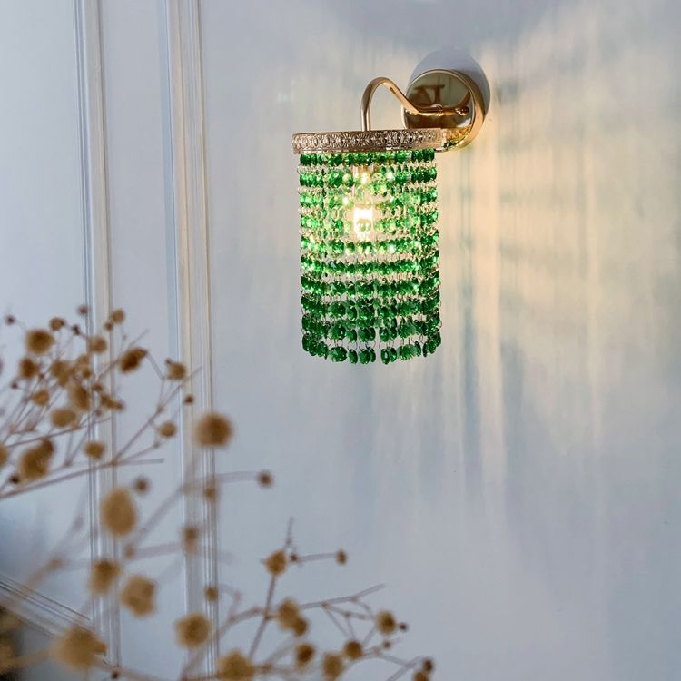 Half Cylinder Shade Crystal Wall Sconce Modern 1 Light Wall Mount Light Fixture in Green