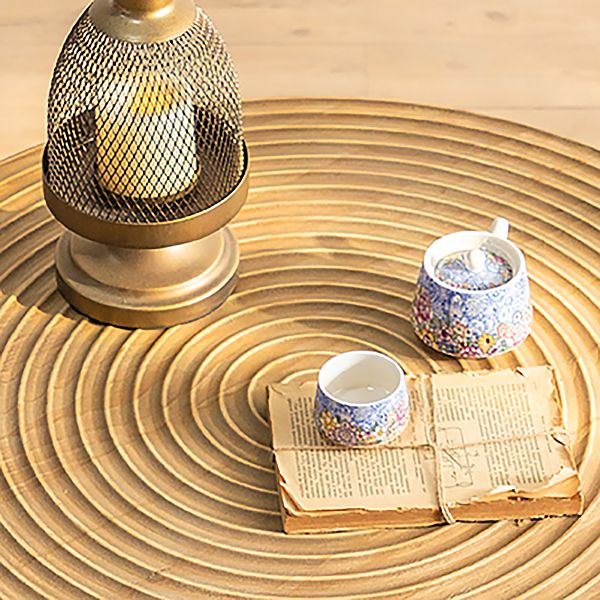 Modern Wooden Coffee Table Round Top Shape Cocktail Table for Living Room