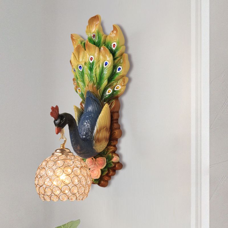 Dormitorio esférico Dormitorio Diconce Farmhouse Cristal con faceta transparente 1 Azul claro/verde/Gold Wall Lighting con diseño de pavo real