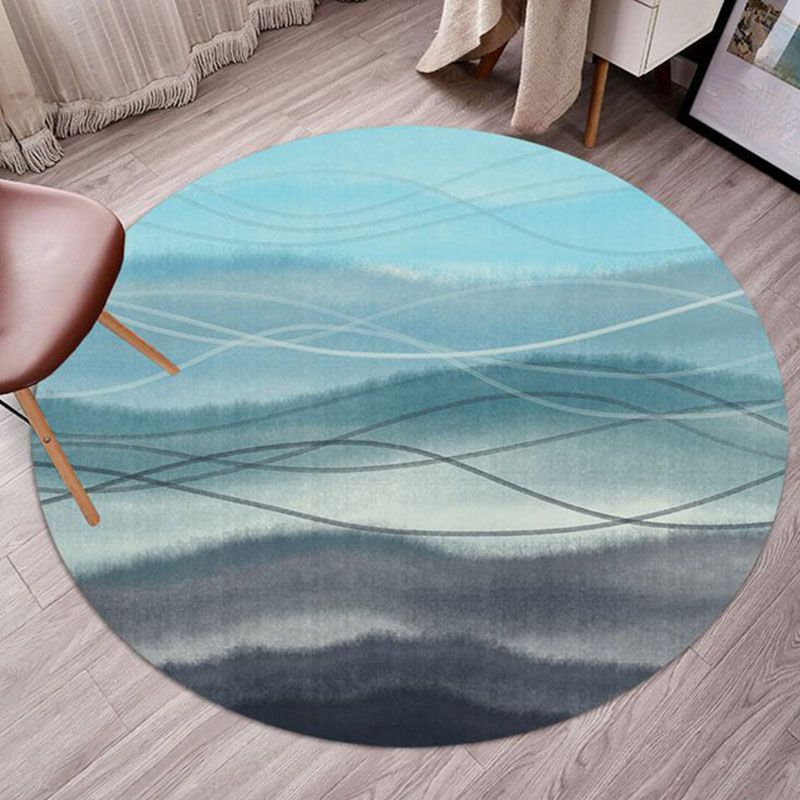 Round Color Mixed Simple Area Carpet Polyester Ink Print Indoor Rug Washable Carpet for Living Room