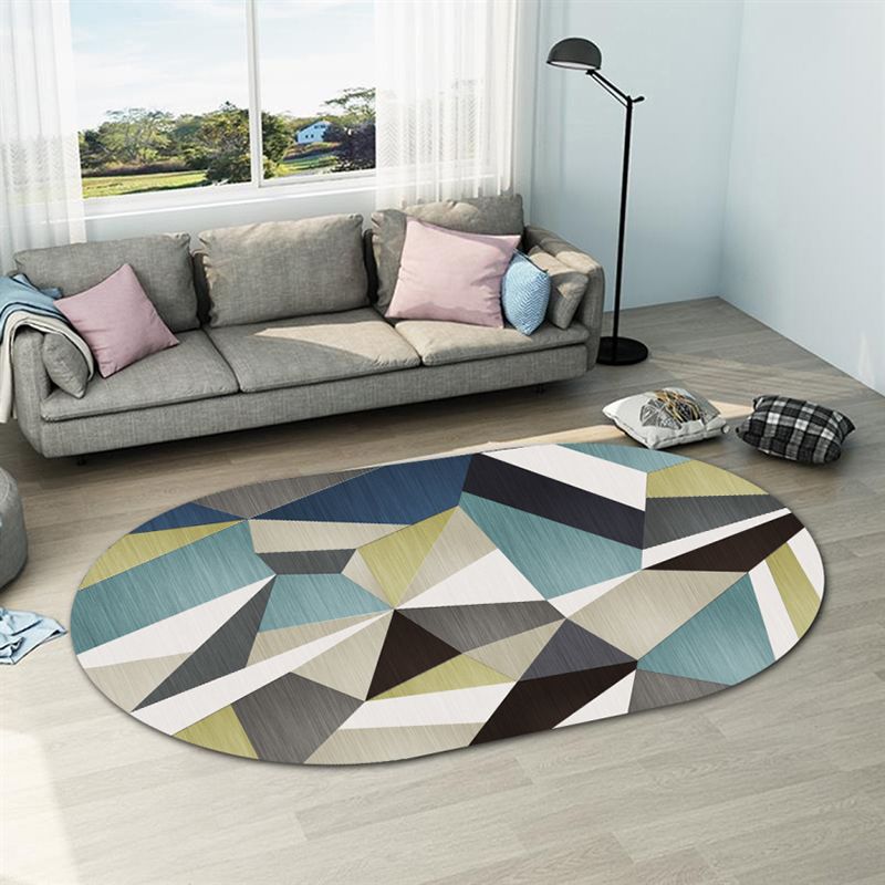Modern Living Room Area Carpet Geometric Pattern Polyester Area Rug Anti-Slip Easy Care Area Rug