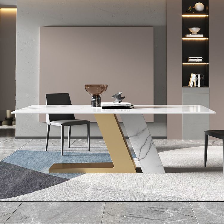 Glam Dining Rectangle Table Sintered Stone Table with Metal Legs for Home Use