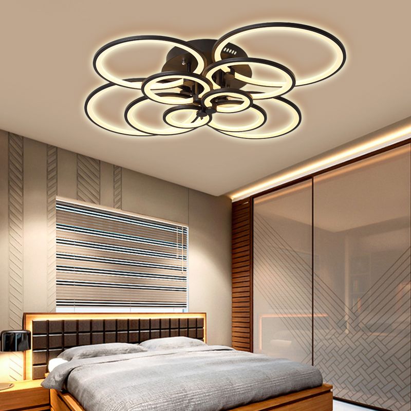 Multi-Ring Living Room Flush Mount Acrylic 8/10 Lights Modern Ceiling Lighting Fixture in Brown, Warm/White Light