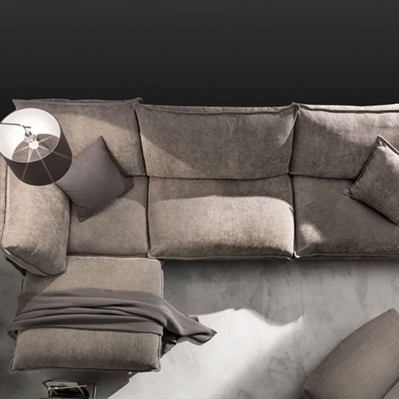 Linen Square Arm Sofa & Chaise with Reversible Modern Cushions Loose Back Sofa
