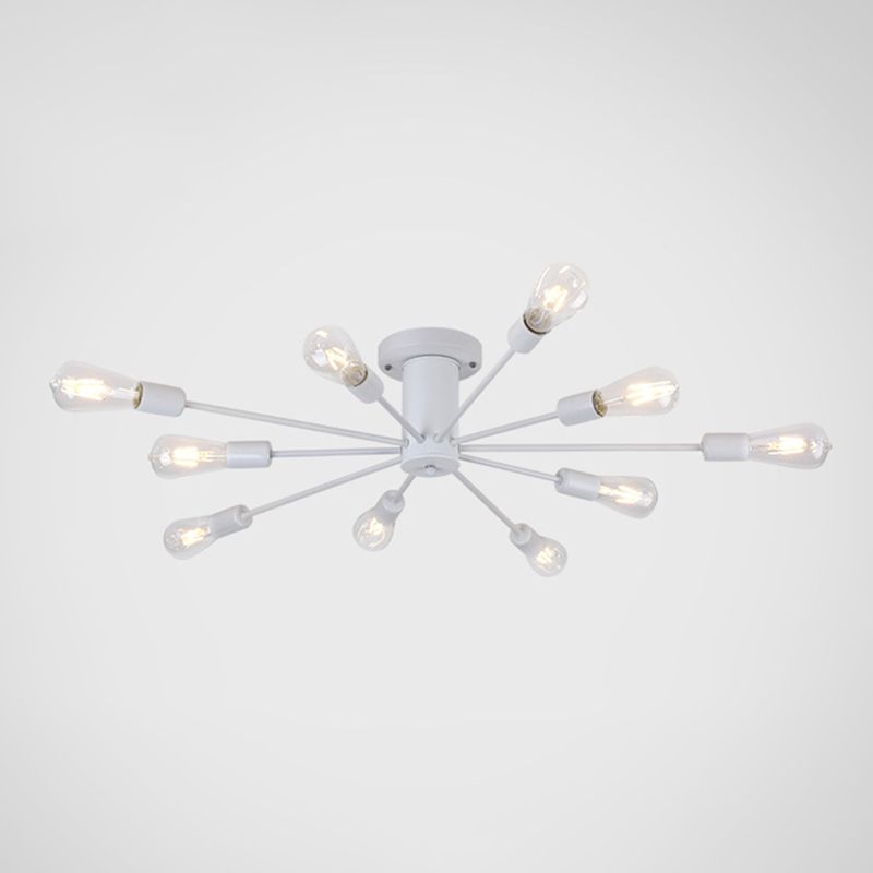 Burst Style Living Room Ceiling Flush Mount Industrial Metal Semi Flush Light Fixture