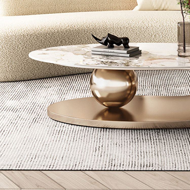 Elliptical Slate Glam Coffee Table 27.6" D Abstract Cocktail Table with Floor Shelf