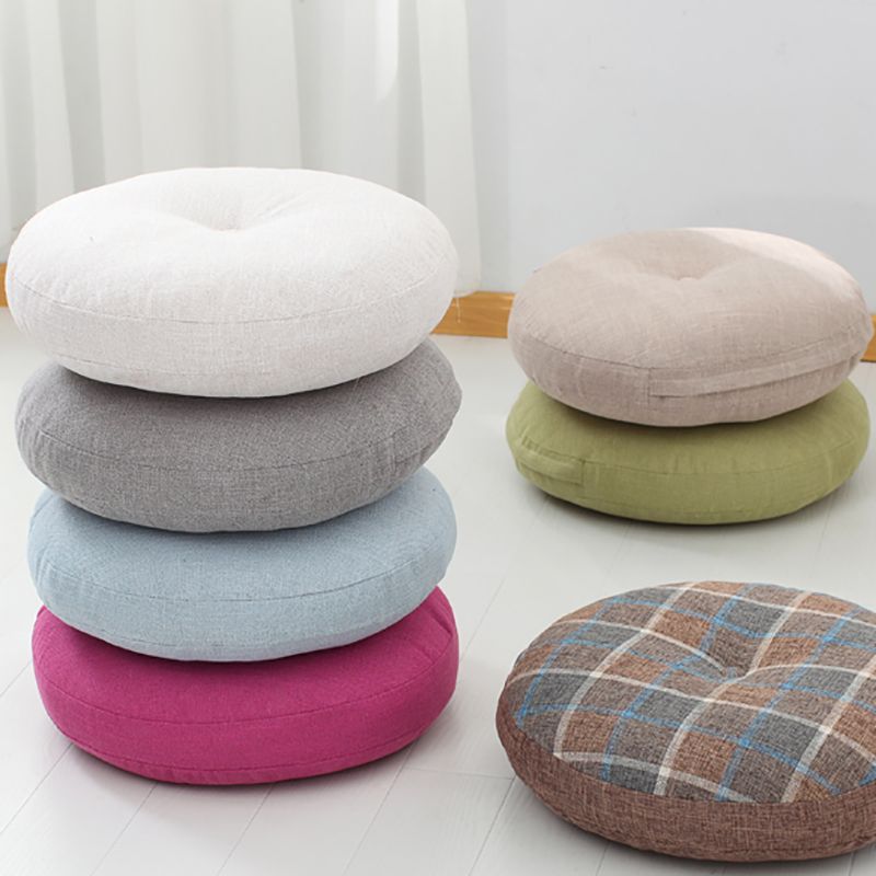 Modern Pouf Ottoman Cotton Upholstered Tufted Tear Resistant Round Ottoman