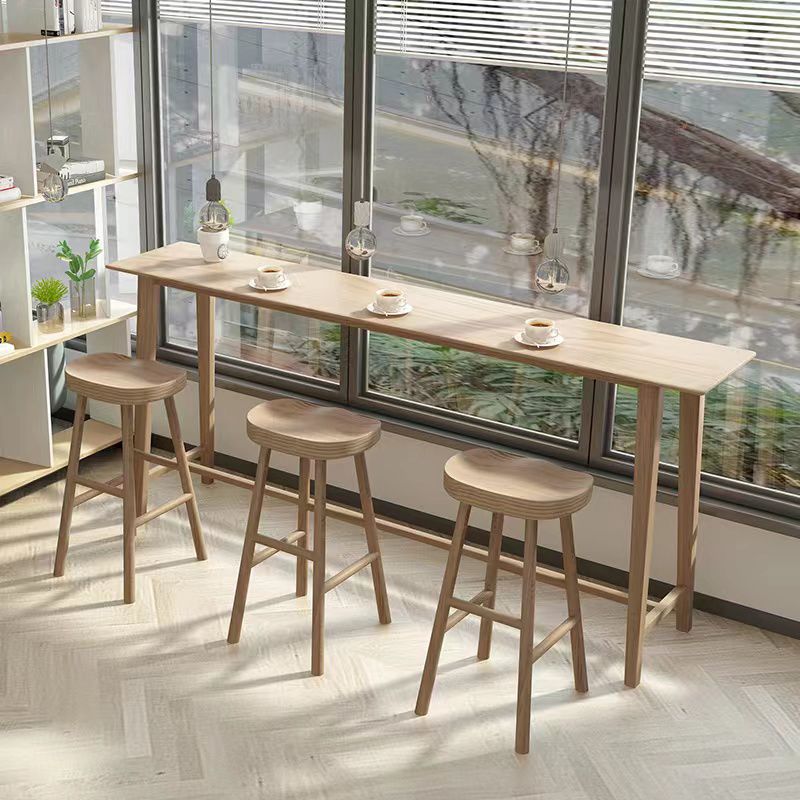 1/4 Pieces Modern Rectangle Solid Wood Pub Table with High Stools