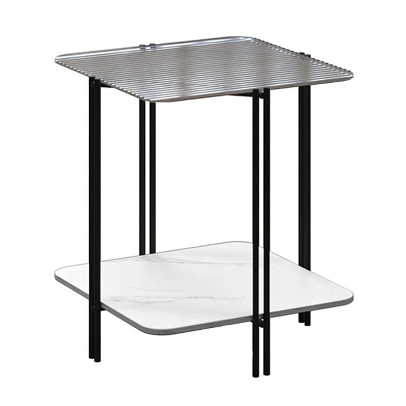 Modern Square Glass Side Table 23.62" Tall 4 Legs Shelf Included End Table